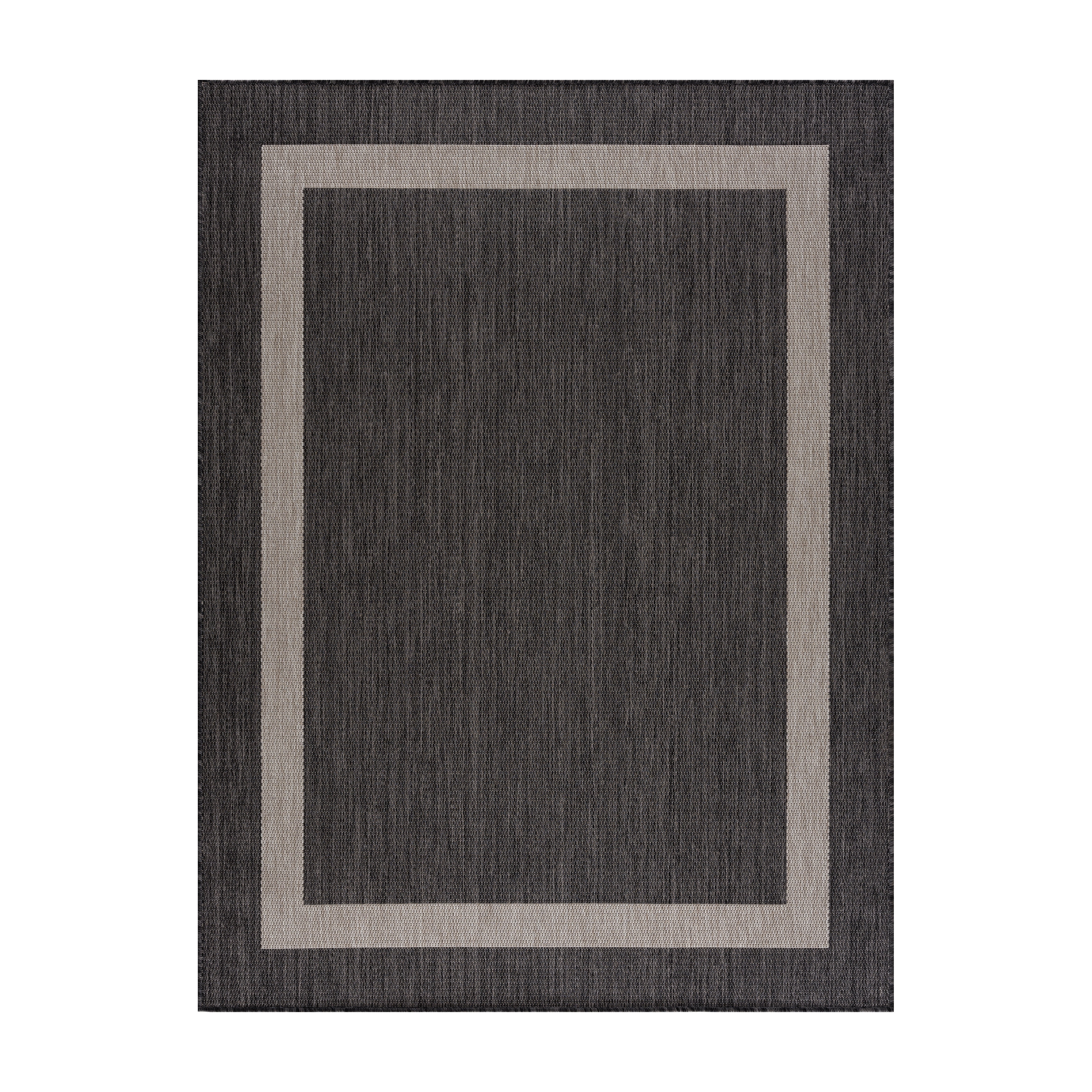 CAMILSON Bordered Washable Indoor Outdoor Area Rug Dark Grey 8 x 10