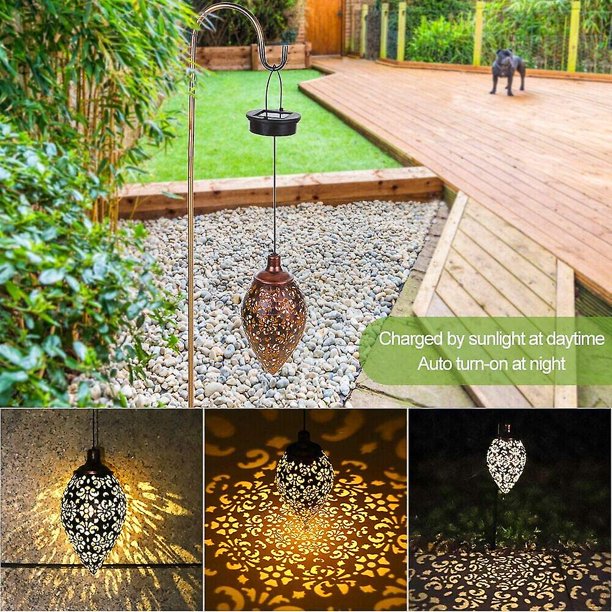 Luces solares Luces de jardín colgantes al aire libre Luces de metal Decoración al aire libre Patio Jardín, Porche, Césped, Patio, Accesorios de jardín de arte 1pcs-bronce