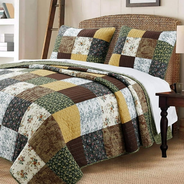 Cozy Line Andy Patchwork 3 Piece Reversible Cotton Quilt Set - Walmart ...