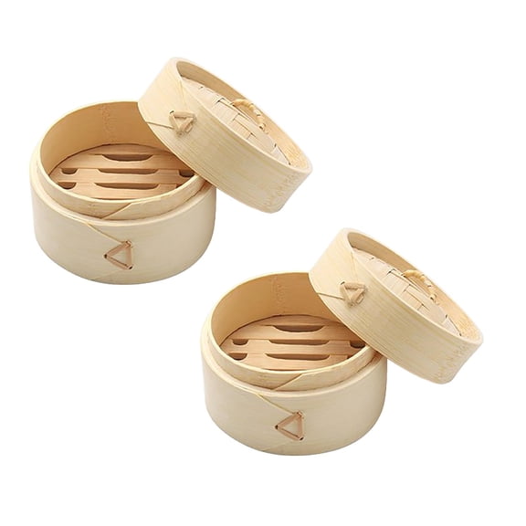 Natural Bamboo Steamer Basket, 4 inch Food Steamer with Lid, Stackable Deep Dumpling Steamer for Dim Sum, Bao Buns, Vegetables, Handmade Steamer Set for Home Restaurant Cooking