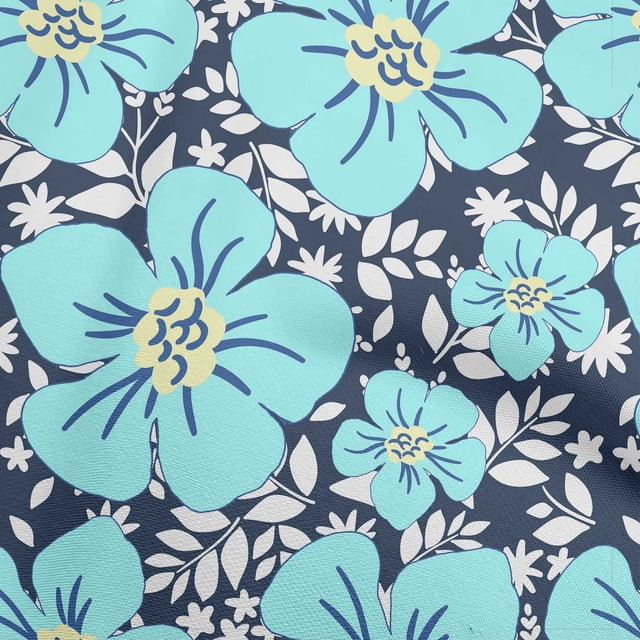 oneOone Polyester Spandex Teal Blue Fabric Floral Craft Projects Decor Fabric Printed By The Yard 56 Inch Wide