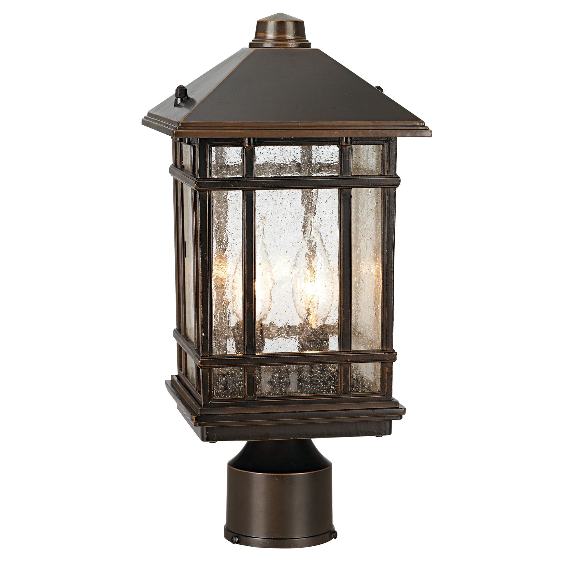 Kathy Ireland Sierra Craftsman Art Deco Outdoor Post Light Rubbed Bronze 14" Seedy Glass Panels for Exterior Barn Deck House Porch Yard Patio Home