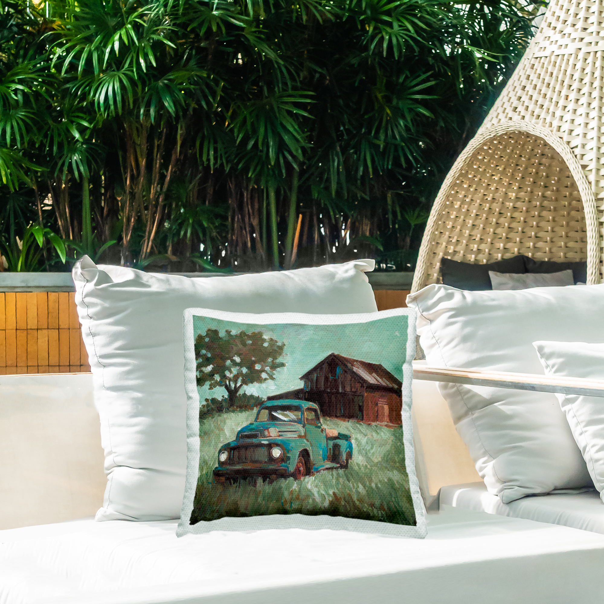 Stupell Industries Vintage Pickup in Green Hues Outdoor Printed Pillow design by Wani Pasion, 18 x 7 x 18