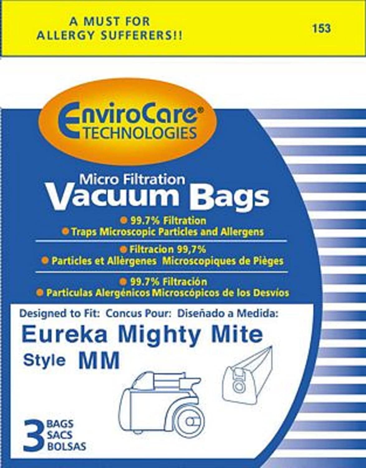 3 Pack Replacement Type MM Vacuum Bag for Eureka 60296 Bag 