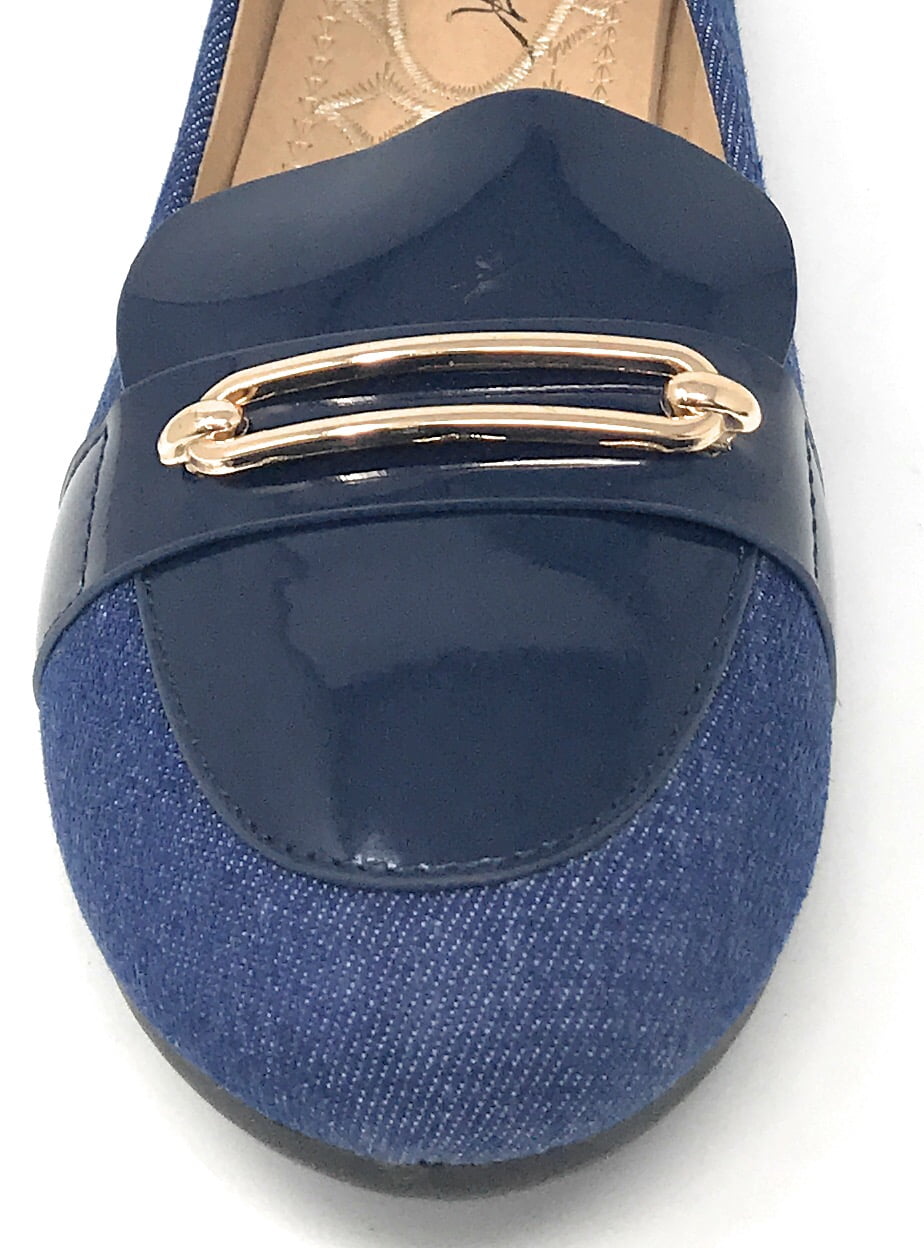 Victoria K Women's Denim Slip-on With Gold Buckle Ballerina Flats