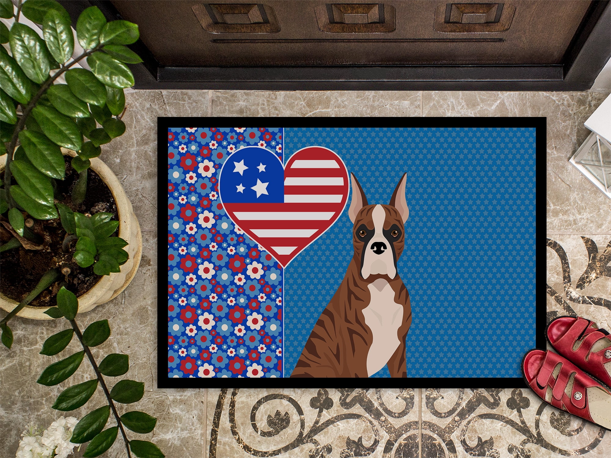 Red Brindle Boxer USA American Indoor or Outdoor Mat 24x36