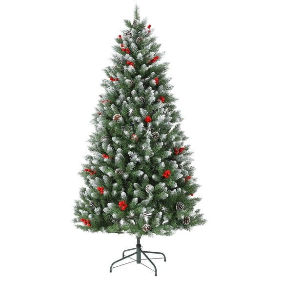 Litake 5ft Snow Flocked Artificial Christmas Tree with Berries, 850 Tips Full PE/PVC Branches, Easy Setup Hinged Design for Home Holiday Decor