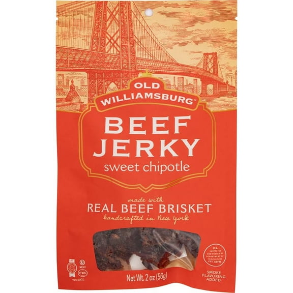 Old Williamsburg Sweet Chipotle Beef Jerky, 2oz | Real Beef Brisket | Hand Crafted Jerky | Gluten Free Meat Snack | Protein Packed | Kosher Beef Jerky (1)
