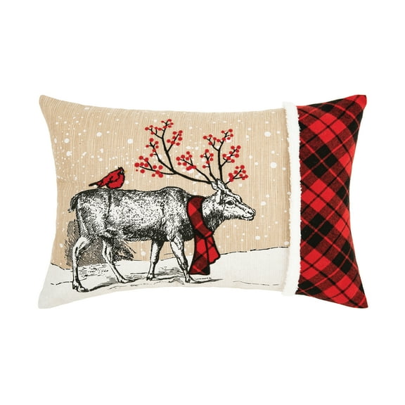 Christmas Deer Embroidered and Printed Throw Pillow, 13" x 18"
