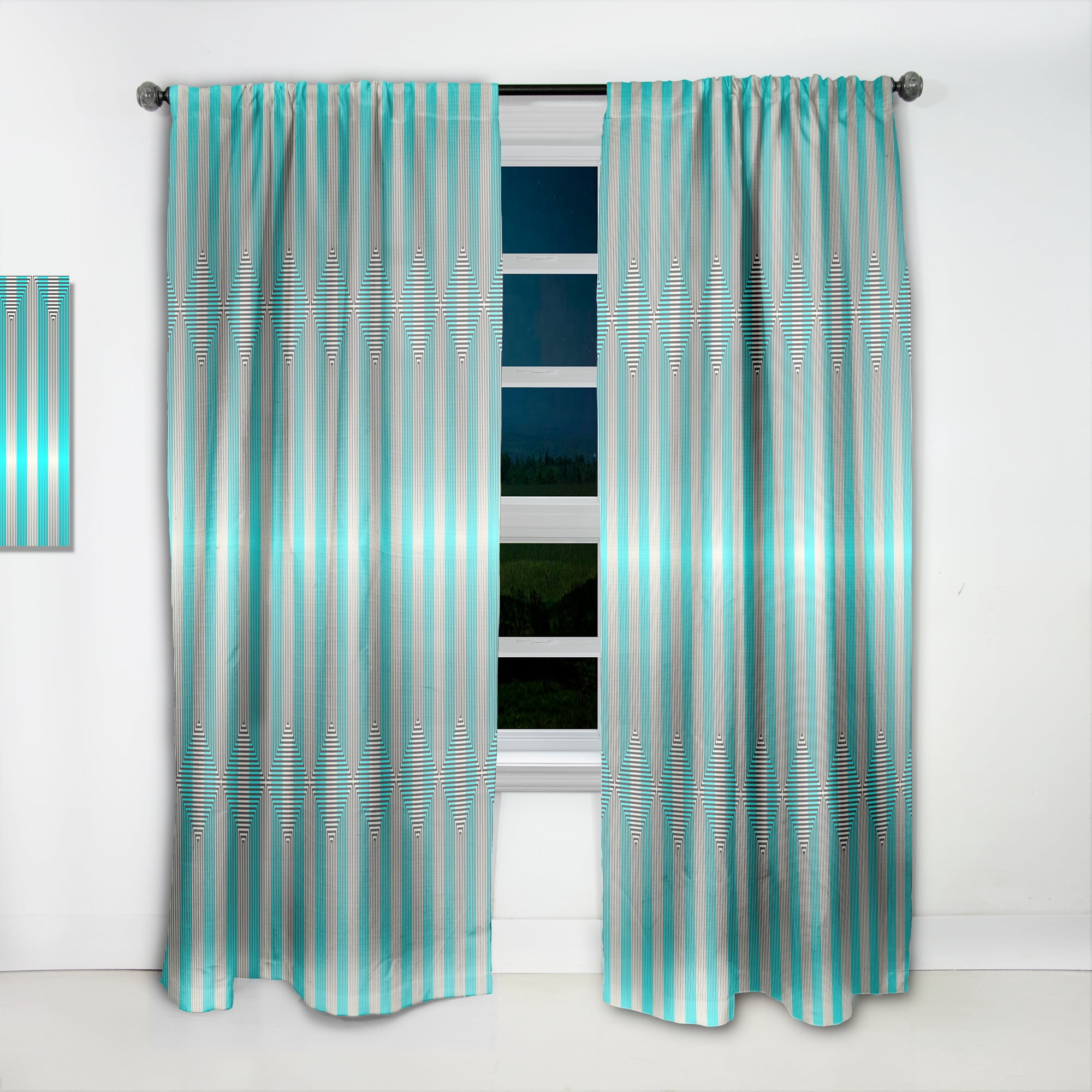 Designart 'Light Blue Striped Pattern' Mid-Century Modern Curtain Panel