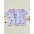 thumbnail image 3 of BemeyourBBs Newborn Baby Boy Girl Lobster Outfits Crayfish Crab Romper Infant Summer Clothes Stripe Print Embroidery Short Sleeve Lapel Button Down Jumpsuit, 3 of 9