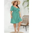 thumbnail image 3 of Women's Plus Size A Line Dress Wrap V Neck Front Knotted Dress Knee Length Midi Swing Dress, 3 of 5