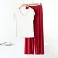 thumbnail image 3 of Bixock Pajamas for Women Set Solid Color V Neck Short Sleeve Long Pants Loungewear Set Loose Casual 2 Piece Pjs Sleepwear for Daily Home Wear, 3 of 5