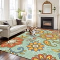thumbnail image 2 of Teal Green Boho Floral Area Rugs 6'x9', Washable Small Throw Rugs for Kitchen Dining room, Vintage Abstract Art Ethnic Flowers Indoor Outdoor Rug Non-Slip Low Pile Carpet Runner Reversible Floor Mats, 2 of 8