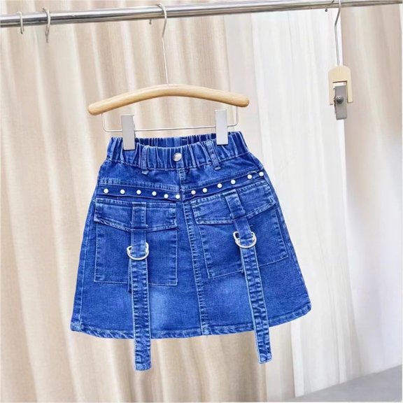 BLTIBY Girls Bodycon Cargo Jean Skirt Summer Streetwear Y2K Mini Denim Skirts with Pockets Blue 2 2-3Years