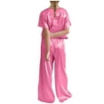 thumbnail image 6 of Diufon Girls Pajama Sets Casual Short Sleeve Crewneck Tops and Elastic Wide Leg Pants Stain Homewear Set, 6 of 7