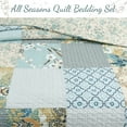 thumbnail image 5 of Sky Blue Floral Patens Ogee Patchwork Cotton Queen 3 Piece Quilt Bedding Set, 5 of 7