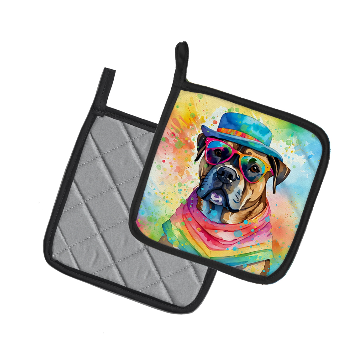Cane Corso Hippie Dawg Pair of Pot Holders 7.5 in x 7.5 in