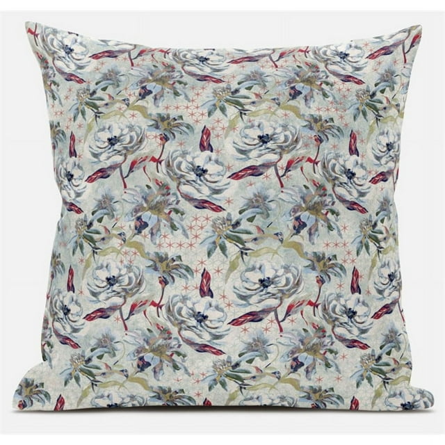 Roses Sprayed Stars Throw Fabric Pillow in Light Blue White 18x18