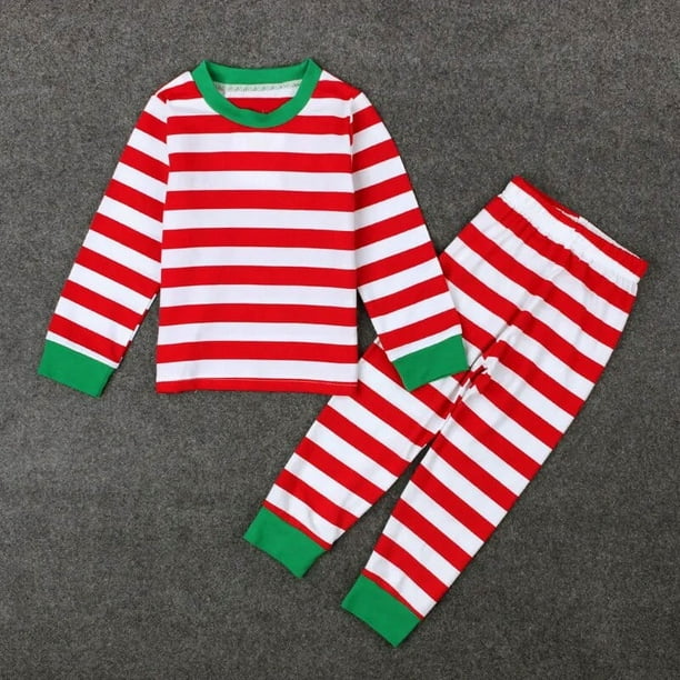 Ropa para ninos pijamas de Navidad primavera y otono servicio a domicilio Camiseta de cuello redondo a rayas pantalones pijama infantil de 2 piezas Walmart en linea