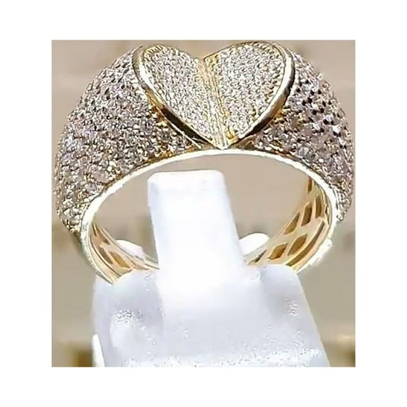 Guodhu Sparkling Heart Shaped Full Diamond Women's Ring – Elegant Fashion Jewelry with Allover Crystals | Perfect for Party, Prom & Valentine’s Glam