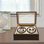4+6 Leather Auto Self-winding Watch Winder Storage Display Case Box Dual Motor