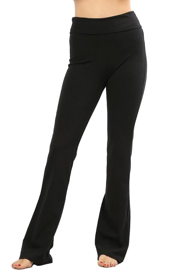 Womens Solid Foldover Lounge Flared Cotton Yoga Pants