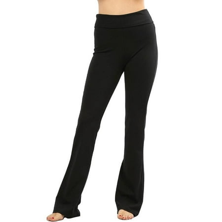 Womens Solid Foldover Lounge Flared Cotton Yoga (The Best Yoga Clothes)
