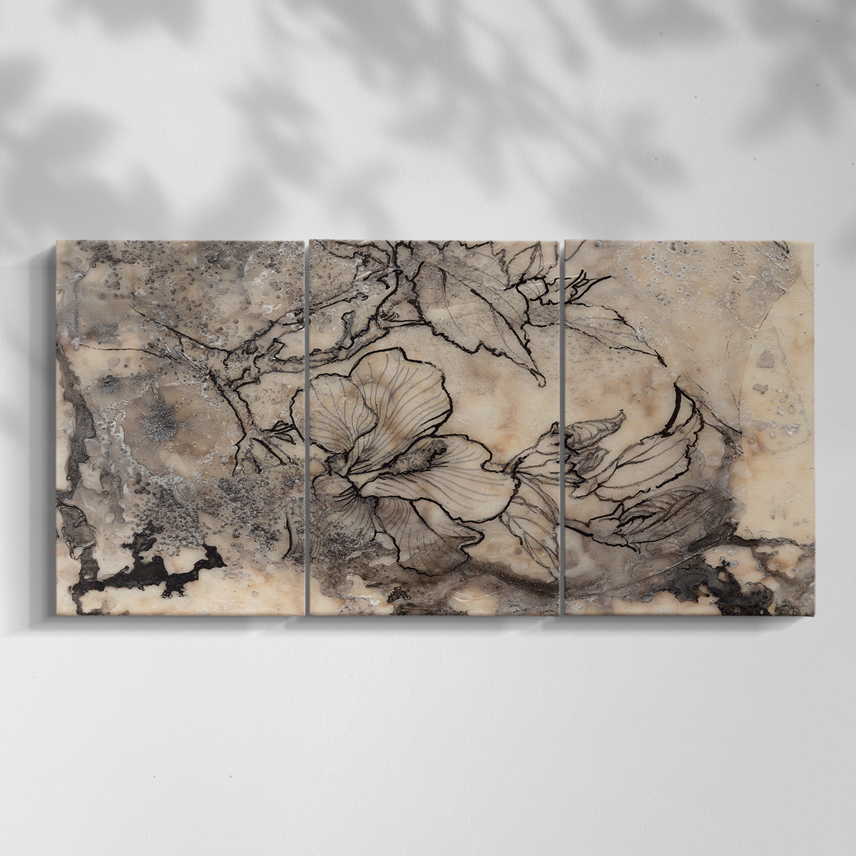 Wexford Home Tattooed Floral I - 24" x 48" Multi-Piece Canvas Art, Ready to Hang