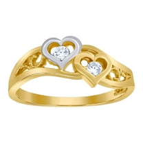 10k Two-tone Gold Womens Cubic Zirconia Double Love Heart Ring 6x1.5mm Wide Statement Ring for Women