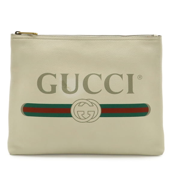 Pre-Owned GUCCI Gucci Print Medium Portfolio Clutch Bag, Second Leather, Ivory, White, Green,...