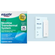 Combination Therapy for Quitting Smoking | Equate Nicotine Transdermal System Step 1 Clear Patches, 21 mg, 14 Count | Ripple+ Relax, Jasmine 0% Nicotine Diffuser, 1,000 Puffs
