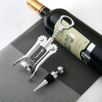 Mainstays Stainless Steel Wing Corkscrew and Wine Stopper Set, Silver