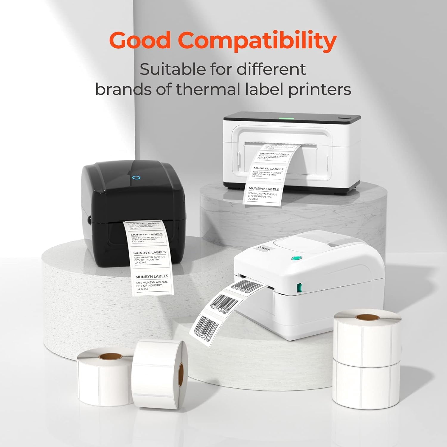 80*30mm Thermal Sticker Labels, White Self-Adhesive Barcode Label Paper for Direct Thermal Printer and Business, Multi-Purpose Rectangle Address Shipping Mailing Stickers,600 Sheets/Roll 4pcs