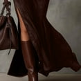 thumbnail image 6 of Roncen Women's Solid Suede Halfer Zip Jumpsuit with Mermaid Hem and Belt, Elegant Turtleneck Casual Dress, 6 of 8