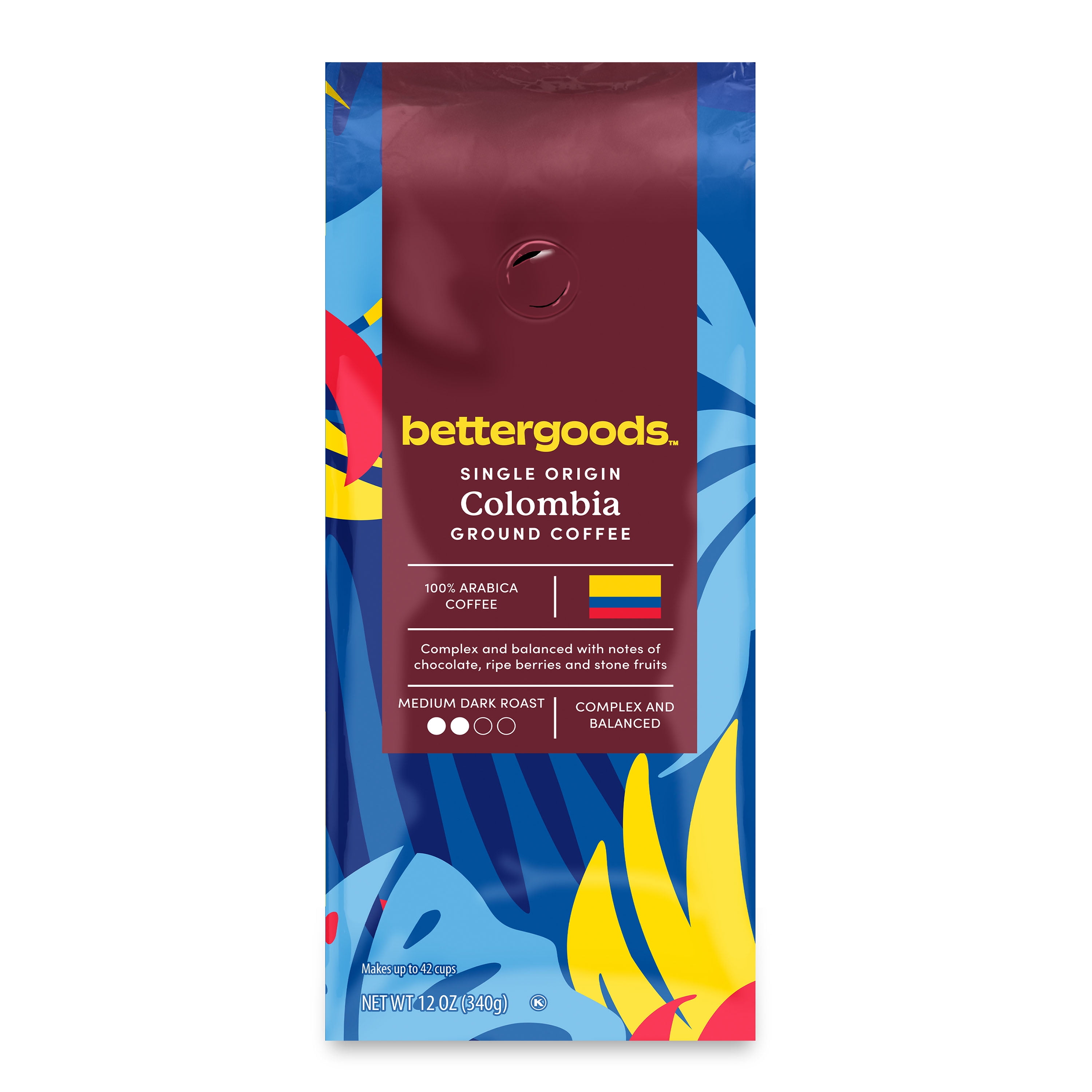 (6 pack) bettergoods Single Origin Colombia Ground Coffee, Medium Dark Roast, 12 oz