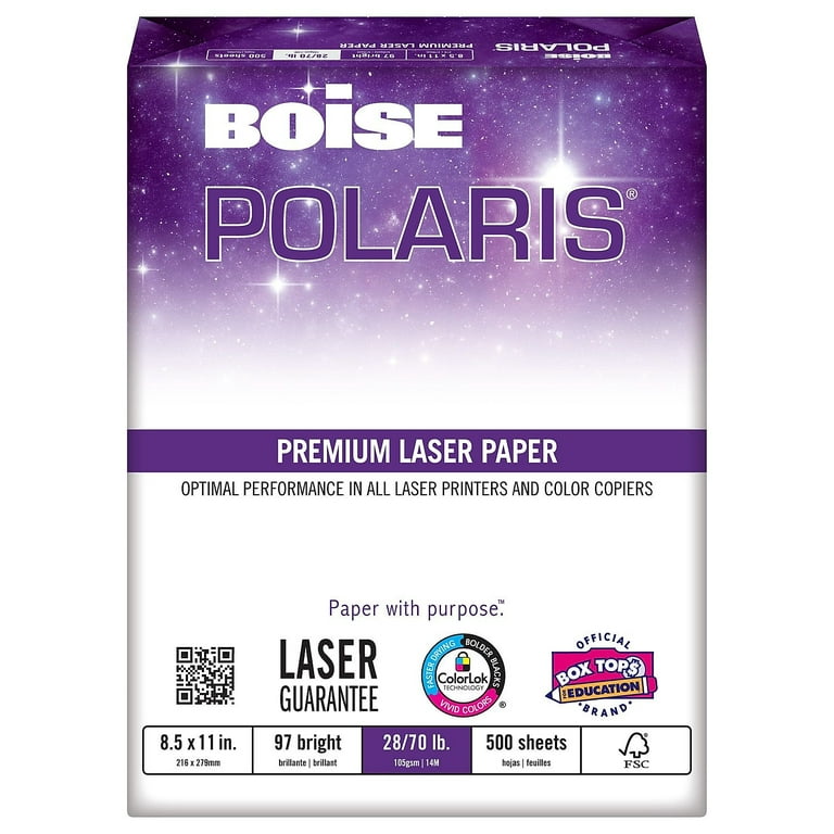 Boise POLARIS Premium Color Copy Paper, 98 Bright, 28lb, 8.5 x 11, White,  500/Ream (BCP2811)