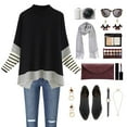 thumbnail image 3 of CHICWISH Women's Black Striped Oversize Soft Knit Cape Sweater Pullover, 3 of 6