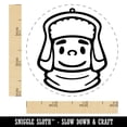 thumbnail image 2 of Cartoon Person In Fur Winter Hat Scarf Self-Inking Rubber Stamp for Stamping Ink Stamper Crafting Planners - 3/4 Inch Small - Green Ink, 2 of 7