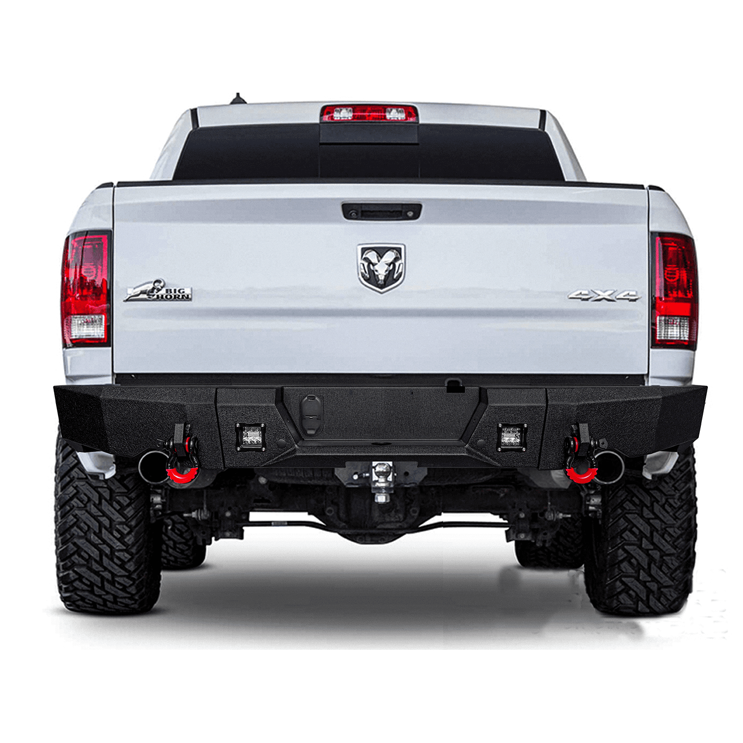 TIOYAR Steel Front Bumper and Rear Bumper For 2013-2018 Dodge Ram 1500 (Not fit Rebel model) With Winch Plate&Lights