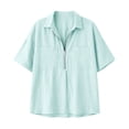 thumbnail image 7 of Olyvenn Women's Half-Zip Linen Blend Button Collared Shirt, Short Sleeve, Two Chest Pockets, Casual & Workwear Top Sky Blue M, 7 of 7