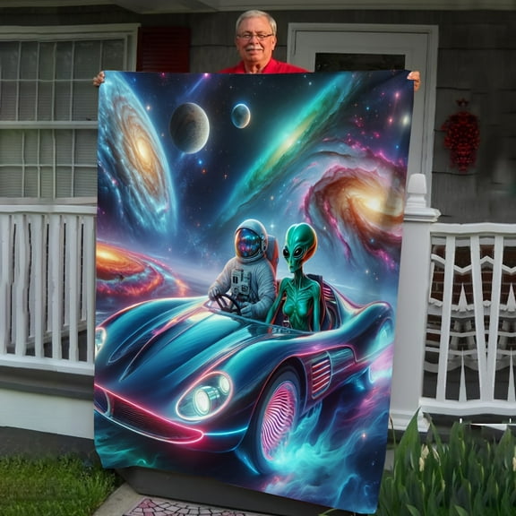 1pc Alien Spaceship Cosmic Flannel Sofa Blanket TV Blanket Soft Flannel Couch Blanket For Couch Sofa Office Bed Camping Travel, Multi-purpose Gift Blanket For All Season