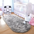 thumbnail image 4 of Junovo Fluffy Oval Rug Soft Tie Dye Area Rugs Shaggy Colorful Carpet Plush Bedside Carpet for Teen Dorm Baby Nursery,2.6 x 5.3ft,Gray, 4 of 7