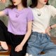 thumbnail image 2 of Camiseta Coreana De Mujer O Cuello Mariposa Casual Tops Slim Croptop Manga Corta De Cintura Altapangjing, 2 of 4