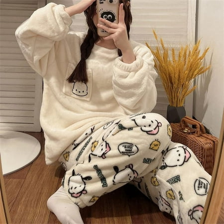 

Kuromi Coral Fleece Pajamas My Melody Hello Kitty Cartoon Autumn and Winter Plush Thickened Ins Student Dormitory Homewear Set