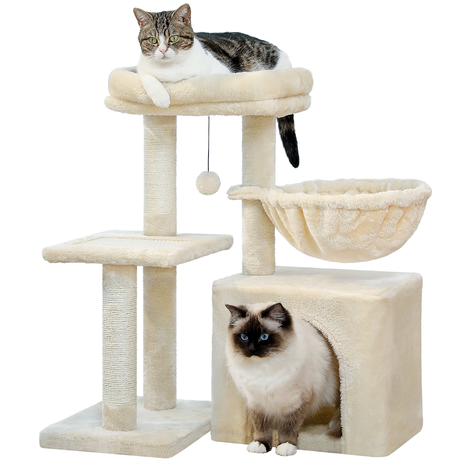PAWZ Road Cat Tree 28.3" Cat Tower with Large Basket Top Perch and Scratching Posts Pad for Indoor Cats, Beige