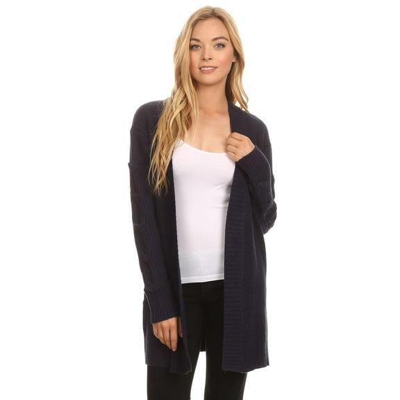 Women Knit Casual Solid Open Cardigan Sweater