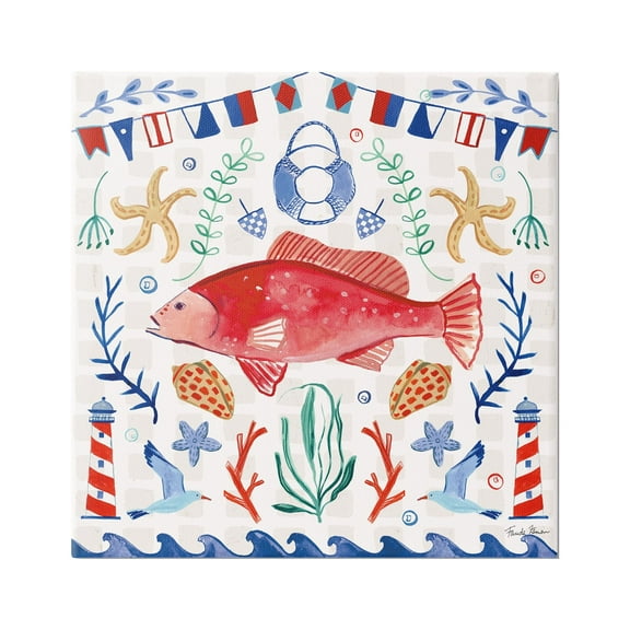 Stupell Industries Nautical Patterned Fish Animals & Insects Painting Gallery Wrapped Canvas Print Wall Art, 17 x 17