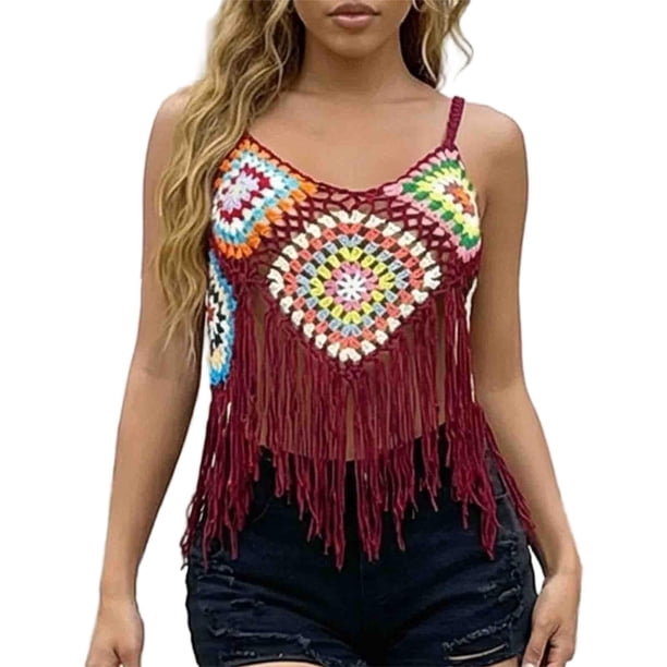 Mujeres de Verano Tops Casual Gancho de Mano Color Mixto Patchwork Strapless Borded Top para las Mujeres de Verano, Moda Casual Ligero