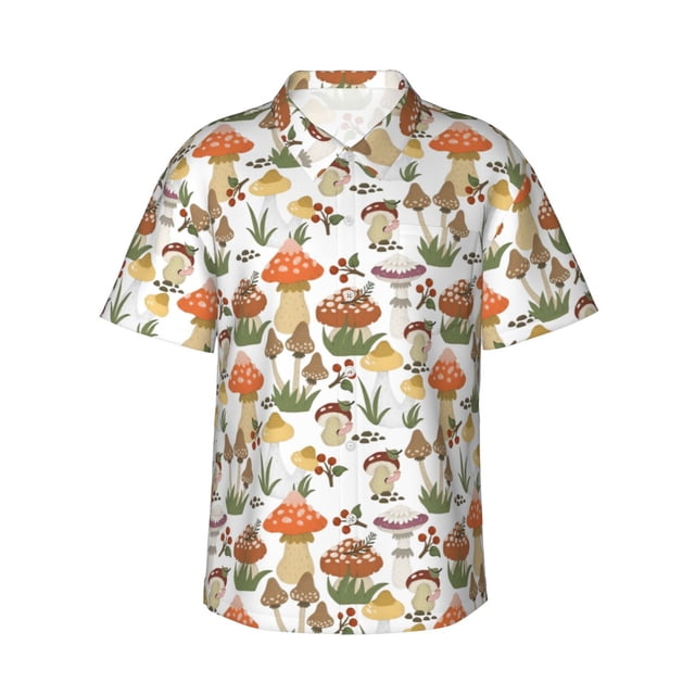 Fotbe Mushrooms Camisa Hawaiana para Hombre Unisex – Camisa Casual de Verano con Botones de Manga Corta de Algodón y Lino,Small